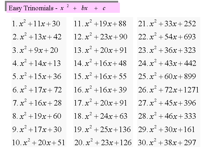 Index of /Math 20/factoring/worksheets/easy trinomials